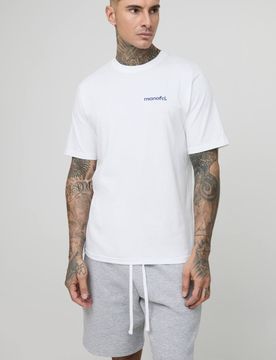 Herren Groß Regulär Herren OFCL Besticktes T-Shirt & Entspannte Jersey-Shorts Set Grey Marl Größe Medium