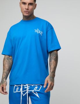Herren Großer Herren Stern-Puffprint Übergroßes Oberteil & Entspannte Jersey-Shorts Set Blue Größe 2XL
