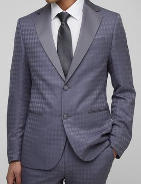 Herren Tonal Hahnentritt Slim Fit Einreihiges Sakko Charcoal Größe 40