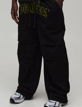 Herren Weite Hose Mit Tiefem Schritt Und Aufdruck Aus Köper Black Größe Small