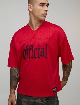 Herren Übergroßes Kastenförmiges Offizielles Sport-Oberteil Mit V-Ausschnitt Red Größe XL