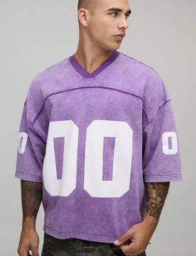 Herren Übergroßes Kastenförmiges Oberteil Mit Nahtdetails, Verwaschenem 00-Aufdruck, V-Ausschnitt Im Baseball-Sportstil Purple Größe Large