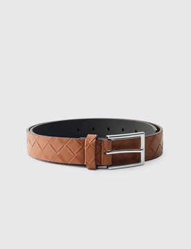 Herren PU-Gürtel mit Diamant-Prägung Brown Größe XL