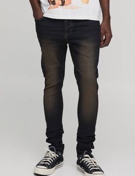 Herren Getönte Gewaschene Super Skinny Jeans Hosen Dark Wash Größe 34R