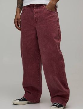 Herren Getönte Worn-Look Super Baggy Jeans Hosen Red Größe 42R