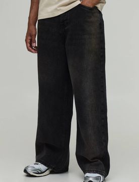 Herren Weite Jeans Hosen Aus Starrem Denim Mit Bleichwaschung Dark Brown Größe 46R