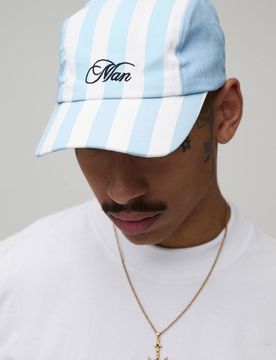 Herren Herren Schrift Streifen Landhaus Kappe Light Blue
