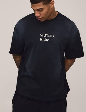 Herren Übergroßes Gothic T-Shirt mit Spray-Waschung und Distressed-Print Washed Black Größe XS
