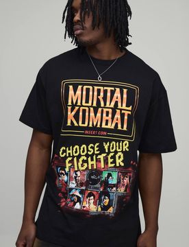 Herren Groß Übergroßes Mortal Kombat Lizenziertes Bedrucktes Oberteil Black Größe XL