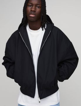 Herren Extrem Übergroße Twill-Kapuzenjacke Black Größe XS
