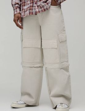 Herren Weite Cargo-Jeans Hosen Mit Reißverschluss Zum Abzippen Stone Größe 38