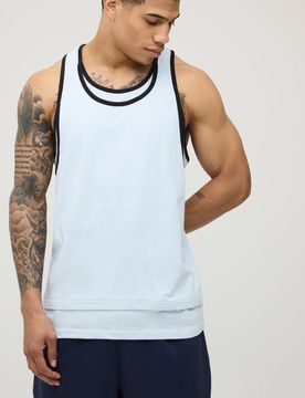 Herren Doppellagiges Locker Geschnittenes Ringer-Unterhemd Pale Blue Größe XS