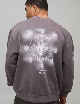 Herren Übergroßes Grafik-Sweatshirt Mit Waschung Washed Chocolate Größe 3XL