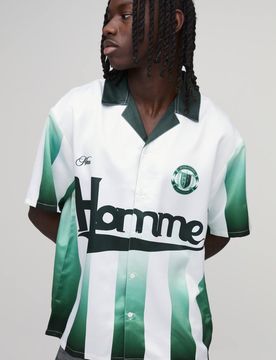 Herren Übergroßes Kurzarm-Herren-Sporthemd Mit Print Aus Satin Green Größe Large