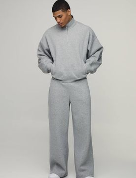 Herren Oversized Boxy Slouchy Viertelreißverschluss Stehkragen Trainingsanzug Grey Marl Größe Medium