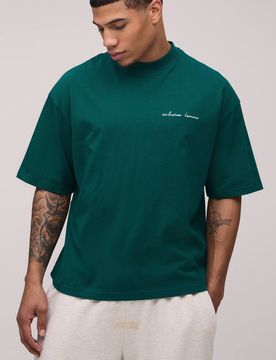 Herren Übergroßes Herren Schwergewicht Verlängerter Ausschnitt Kastenförmiges T-Shirt Forest Größe XL