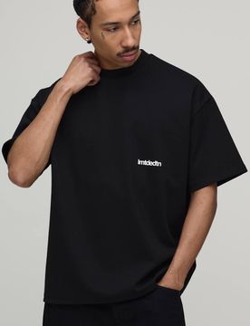 Herren Übergroßes T-Shirt Mit Verlängertem Ausschnitt, Superpremium Schwergewicht, Limitierte Auflage Black Größe XL