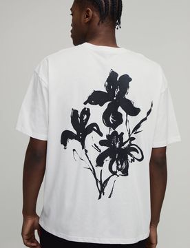 Herren Oversized T-Shirt mit Blumendruck auf der Rückseite White Größe XS