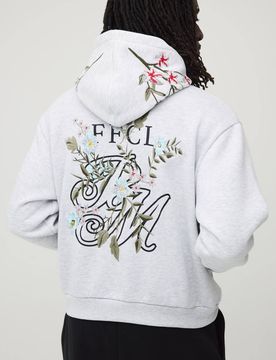 Herren Oversized Kastenförmiger Hoodie Sweatshirt Mit Blumenstickerei Grey Marl Größe Small