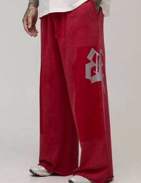 Herren Übergroße Jogginghose Mit Extrem Weitem Bein Und Verzierungen In Gewaschener Loopback-Qualität Für Große Größen Red Größe Medium