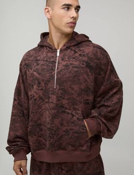 Herren Übergroßer Fledermausärmel Tarn Viertelreißverschluss Kapuzenpullover Chocolate Größe XS