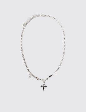 Herren Silberne Mehrreihige Gotische Kreuzkette Silver