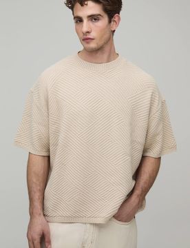Herren Übergroßes T-Shirt Mit Geometrischem Strickmuster Stone Größe XS