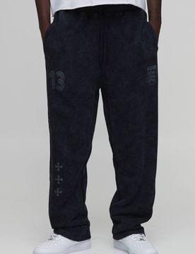 Herren Übergroße Jogginghose Mit Tiefem Schritt, Gewaschenem Finish, Used-Look Und Doppeltem Bund Black Größe Small