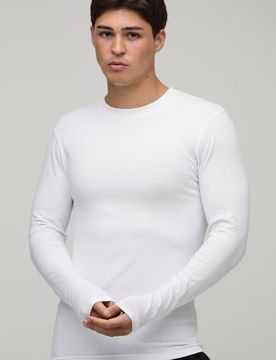 Herren Essentielles Muskelbetontes Langarm-Oberteil White Größe Large