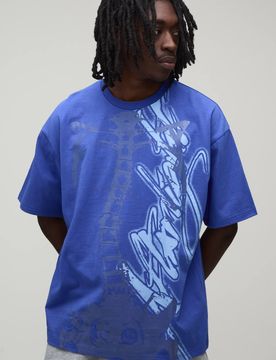 Herren Afterlight Tonal Im Dunkeln Leuchtendes Bedrucktes Kurzarm-Oberteil Electric Blue Größe Medium
