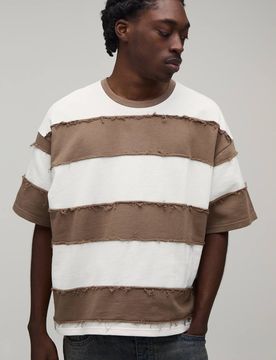 Herren Übergroßes Kastenförmiges Used-Look Kurzarm-Oberteil Chocolate Größe XL