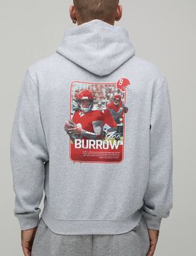 Herren Übergroßer NFLPA Joe Burrow Lizenz-Druck Kapuzenpullover Grey Marl Größe Small