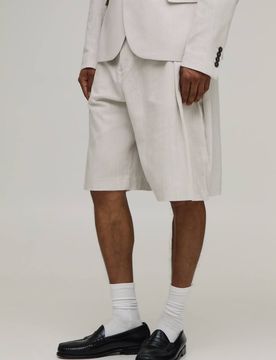 Herren Kurze Hose Im Leinen-Look Mit Weiter Passform Und Bundfalten In Schneider-Optik Stone Größe 28