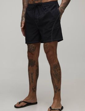 Herren Badeshorts Mit Kontrastnähten In Kurzer Länge Black Größe Large