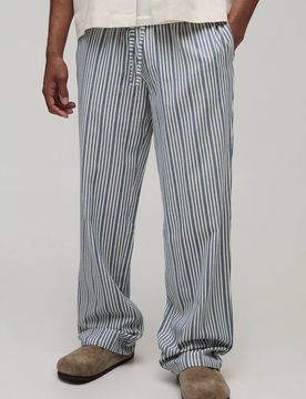 Herren Entspannt Geschnittene Nadelstreifen-Hose In Leinen-Optik Light Blue Größe Medium