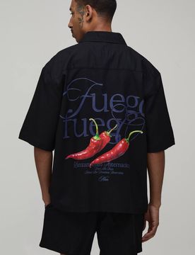 Herren Übergroßes Kurzarmhemd Mit Chili-Muster Und Entspannte Shorts Black Größe 4XL