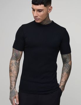 Herren Groß Geschnittenes Muskelbetontes Strick-Oberteil Mit Weicher Haptik Black Größe Large