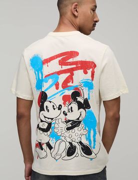 Herren Regular Geschnittenes T-Shirt Mit Mickey Und Minnie Lizenz-Aufdruck Ecru Größe Small
