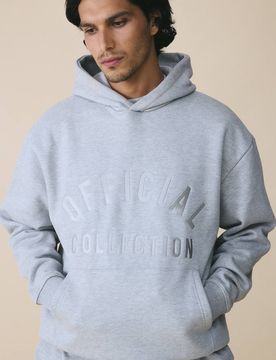 Herren 500 G/m² Schwerer Bestickter Übergroßer Kapuzenpullover Grey Größe Small