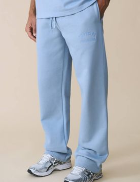 Herren 500gsm Schwere Bestickte Gerade Geschnittene Jogginghose Dusty Blue Größe XL