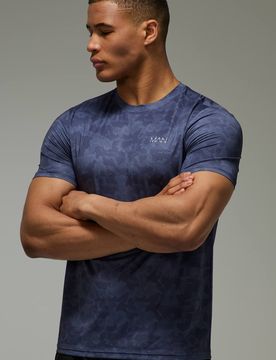Herren Herren Active Regular Geschnittenes Geo Tarn T-Shirt Navy Größe Small