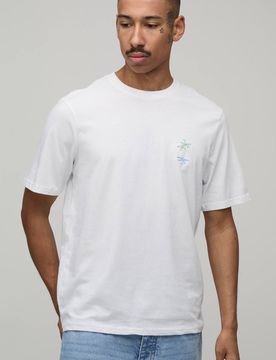 Herren Normal Geschnittenes T-Shirt Mit Palmen-Stickerei White Größe Small