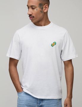 Herren Normal Geschnittenes T-Shirt Mit Papaya-Stickerei White Größe Large