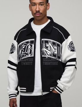 Herren Normal Geschnittene Collegejacke Aus Jersey Mit Kragen Und Zertifizierung Black Größe XS