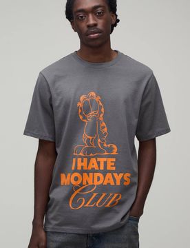 Herren Normal Geschnittenes Garfield Lizenz-Print T-Shirt Charcoal Größe Medium