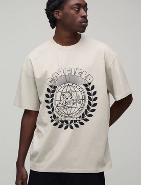 Herren Übergroßes Garfield Lizenz-Print Oberteil Stone Größe Medium