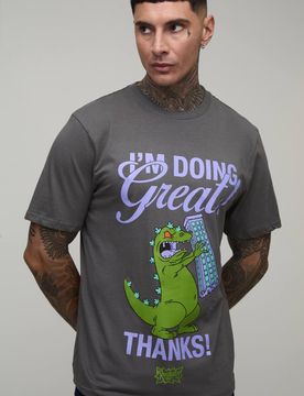 Herren Großes Reguläres Rugrats Reptilien-Lizenz-Print Oberteil Charcoal Größe Medium