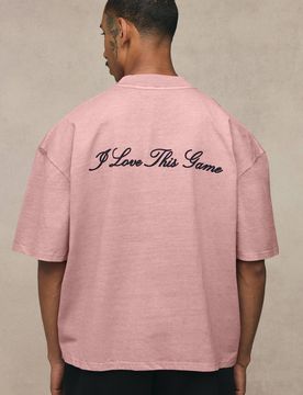 Herren Gewaschenes Rosa Übergroßes Kastenförmiges "I Love This Game" Druck Oberteil Washed Pink Größe Small