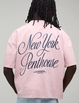 Herren Gewaschenes Rosa Übergroßes Penthouse Puff-Print Oberteil Pink Größe Small