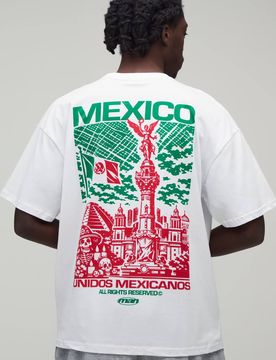 Herren Übergroßes Mexiko-Wahrzeichen-Print Oberteil White Größe Small